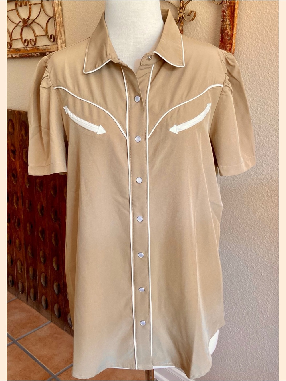 Top / Shirt - NWOT - The Ella Blouse - Tan - Western -Puff Sleeves - Smile Arrow